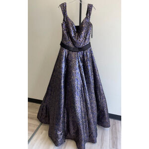 Dancing Queen Quinceanera Navy Gold Sequined Formal Dress Size XXL (171)